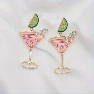 Martini Margarita Pink Sparkle Dangle Earrings